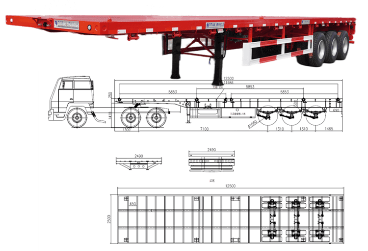3 Axle Flatbed Semi Trailer in Guam | Flatbed Semi Truck Trailer Price in Guam Agana- 40 Foot Flatbed Trailer in Guam