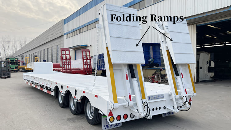 80 Tons Low Bed Trailer With Folding Ramps- Lowbed trailer for sale in Guam
