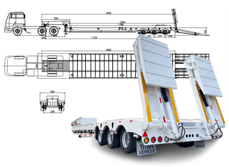 80 Tons Low Bed Trailer With Folding Ramps- Lowbed trailer for sale in Guam