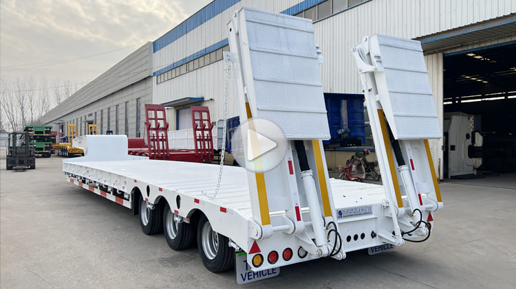 80 Tons Low Bed Trailer With Folding Ramps- Lowbed trailer for sale in Guam