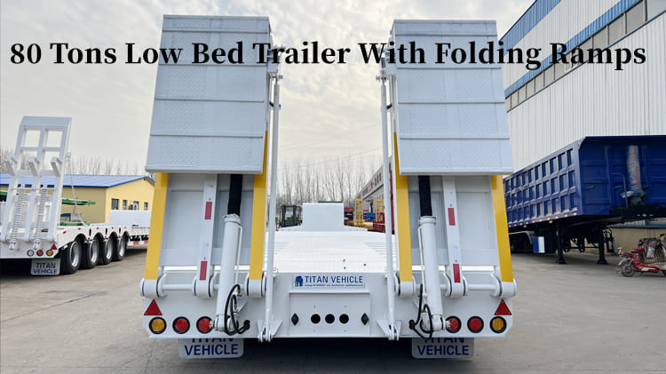 80 Tons Low Bed Trailer With Folding Ramps- Lowbed trailer for sale in Guam