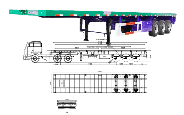 Triple/Tri Axle Trailer With Single Tire- 40 Ft Flat Deck Trailer for Sale in Guam Apra