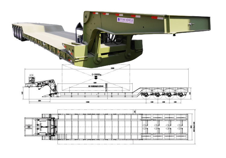 4 Axle 100 Tons RGN Lowboy Trailer- Detachable Lowboy Trailer for Sale in Guam Apra