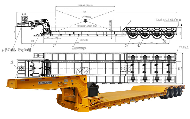 4 Axle 100 Tons Detachable Trailer | RGN Trailer for Sale in Guam Apra